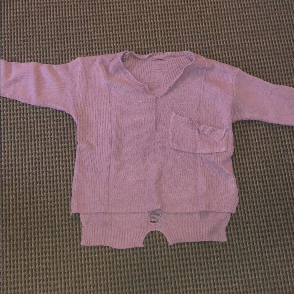 Light weight off the shoulder ripped sweater